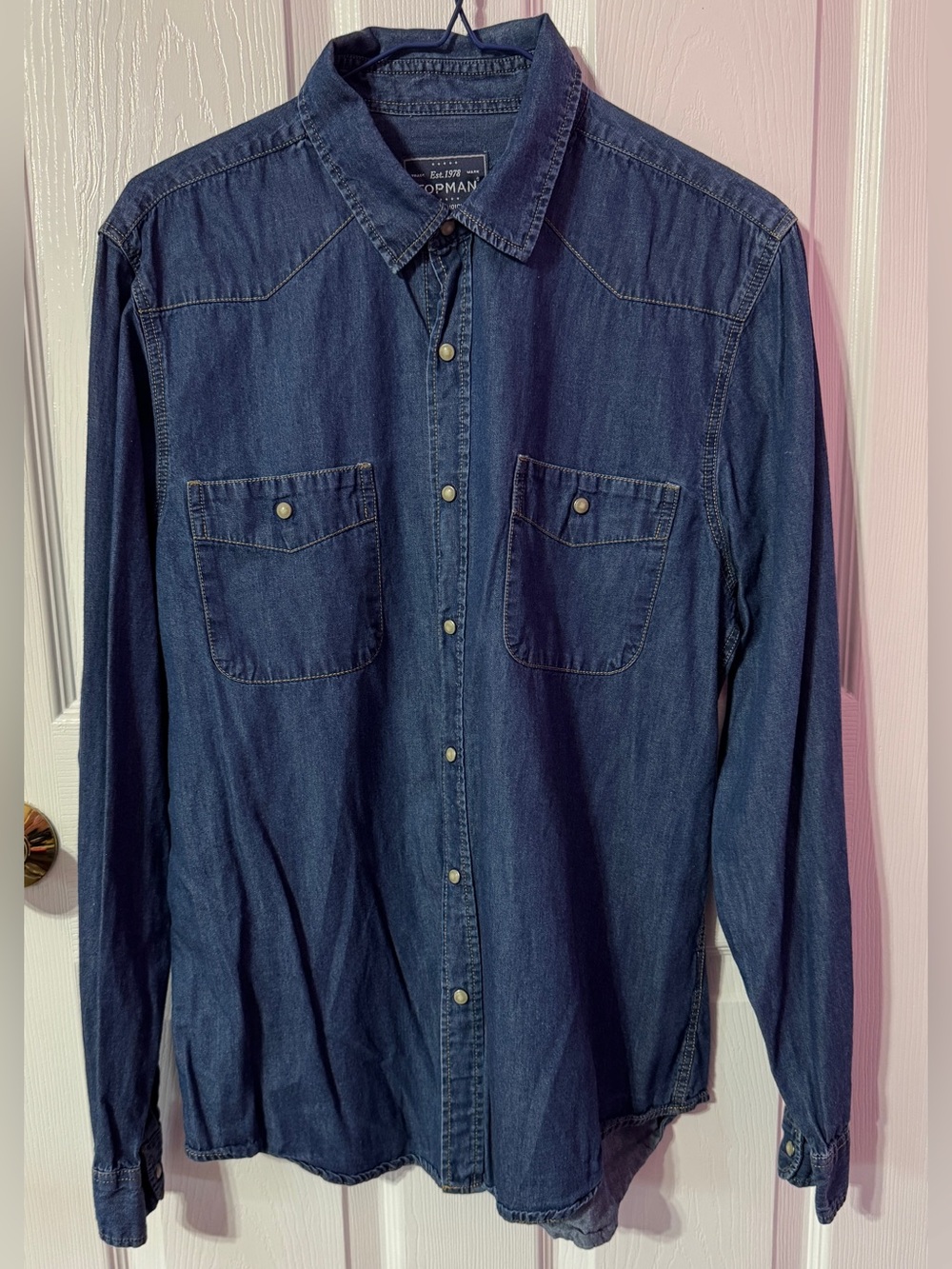 Topman Dark Blue Denim Button-Down Shirt